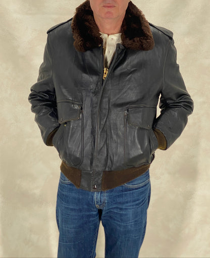 Size 42 Vintage Aviator Flight Jacket – Classic Leather Bomber -Talon zipper-AJ357 Studio