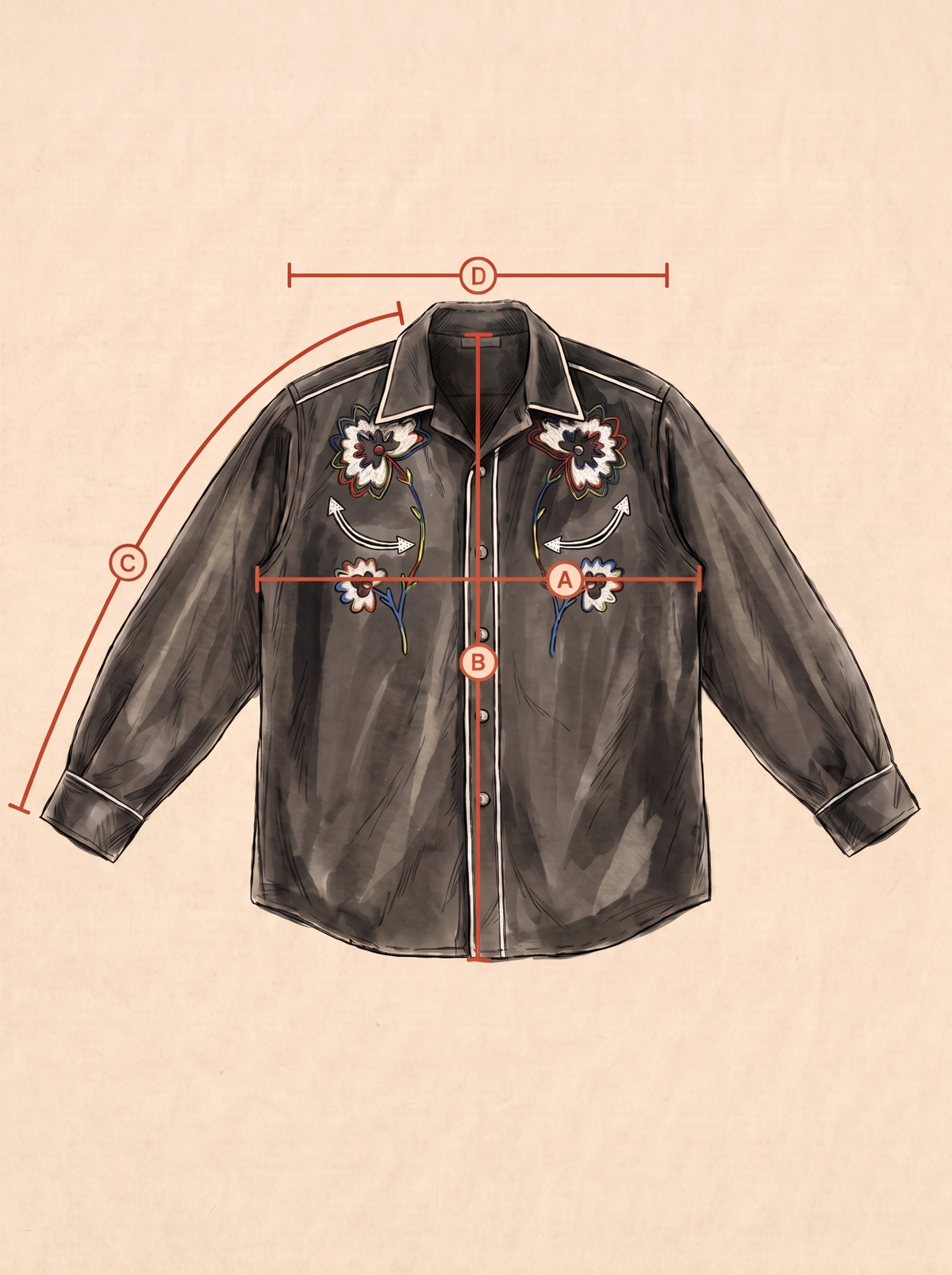 Chemise western vintage brodée H Bar C des années 70, taille moyenne