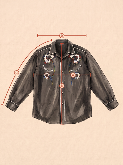 Chemise western vintage brodée H Bar C des années 70, taille moyenne
