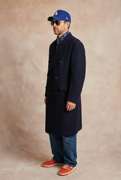 Size 52 EU Vintage dark blue Burberrys Cashmere Overcoat – Double Breasted Classic.-AJ357 Studio