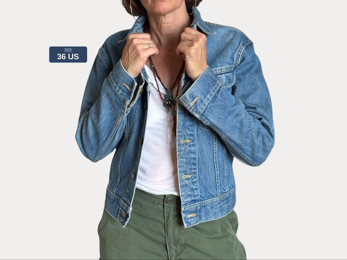 Vintage 80s Lee Denim Jacket | 2-Pocket Classic Blue Jean | Made in USA | Size 36US / 46EU | AJ357 Studio