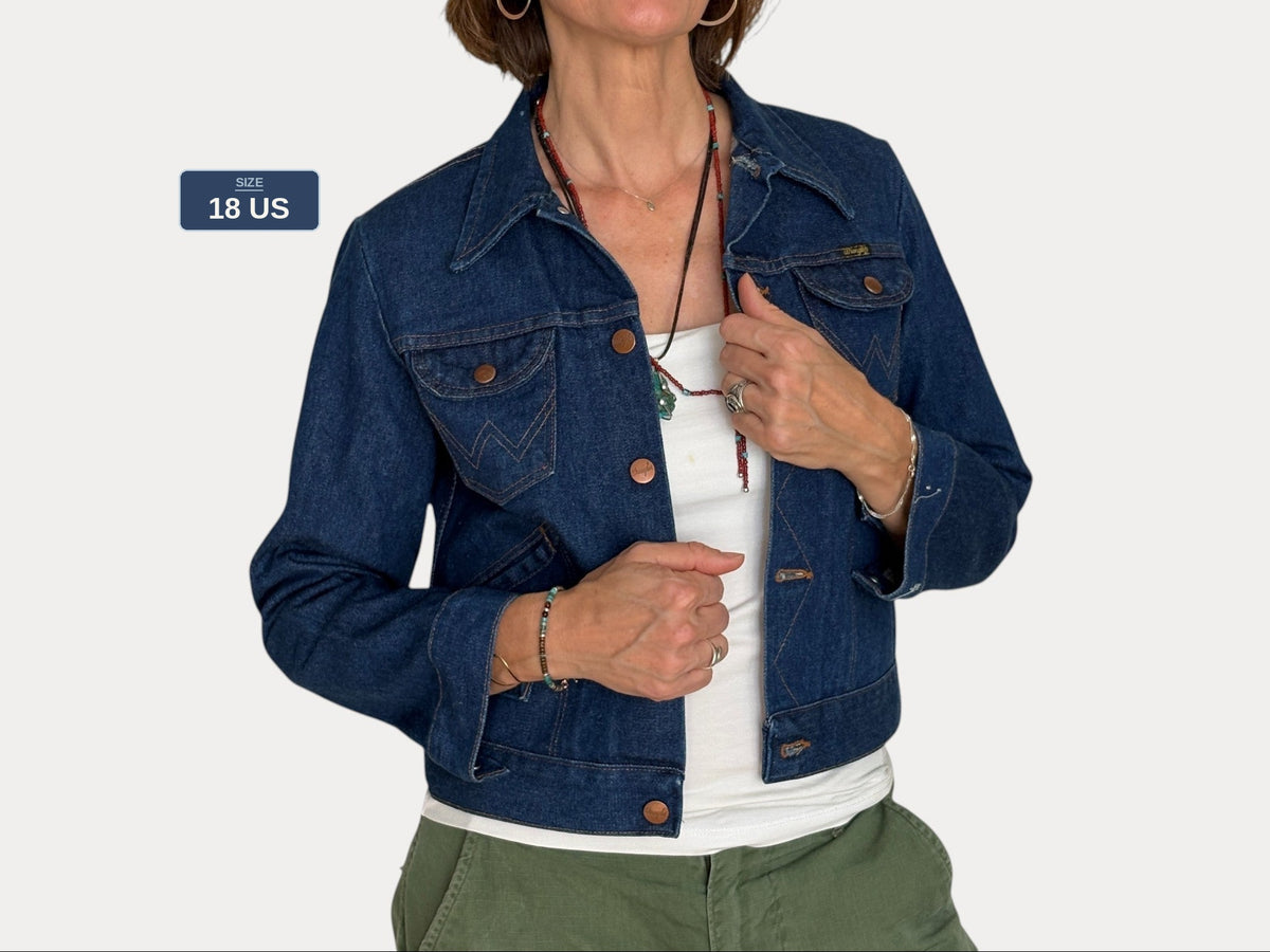 Size 18US . Vintage 70s Wrangler Denim Jacket – 4 Pockets – Made in USA-AJ357 Studio