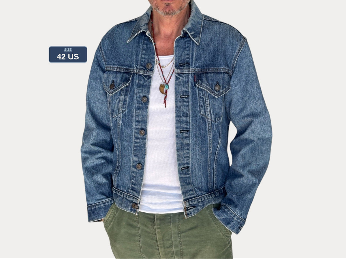 Size 42US / 52EU. Vintage 70s 2 pocket Levi’s Denim Jacket 70505 – Double Stitch, Made in USA-AJ357 Studio