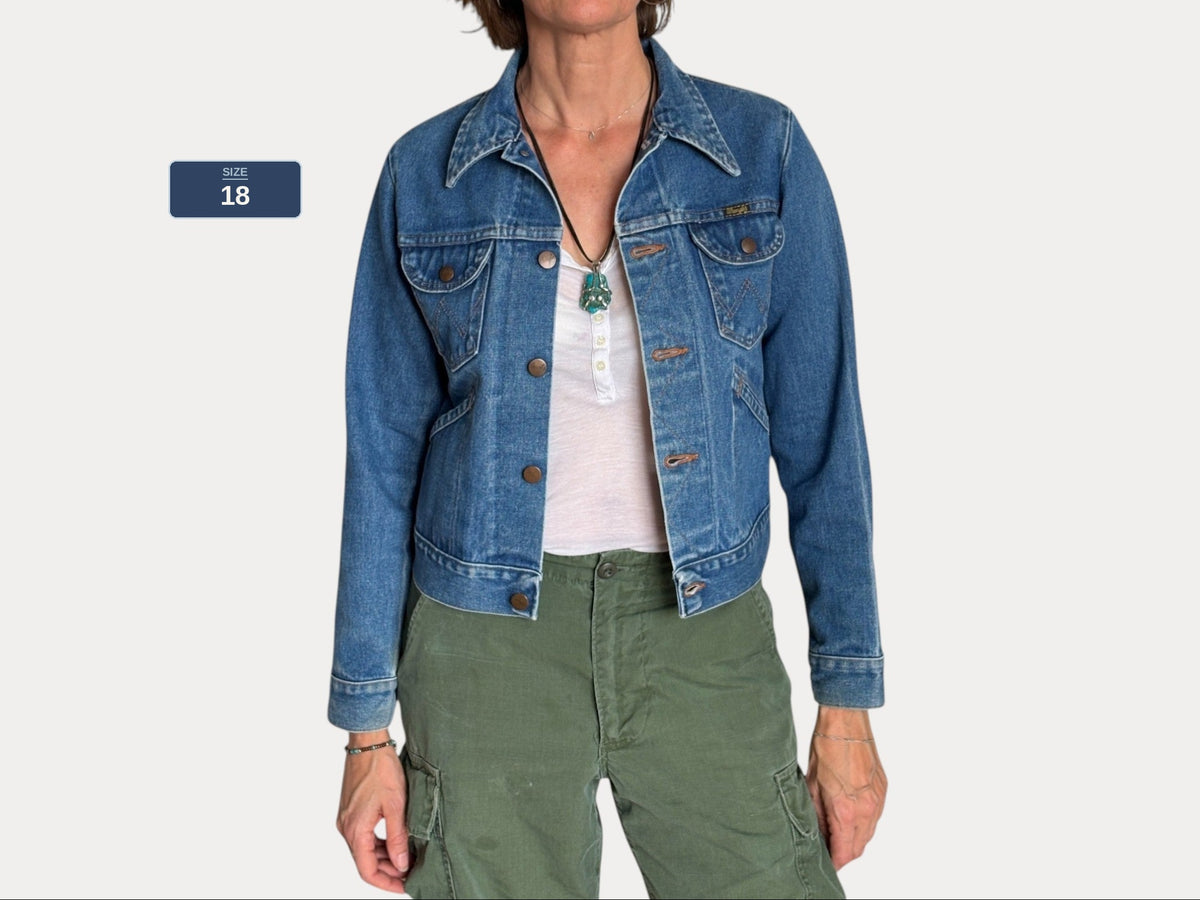 Size 18 . Vintage 70s Wrangler Denim Jacket – 4 Pockets – Made in USA-AJ357 Studio