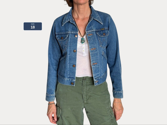 Size 18 . Vintage 70s Wrangler Denim Jacket – 4 Pockets – Made in USA