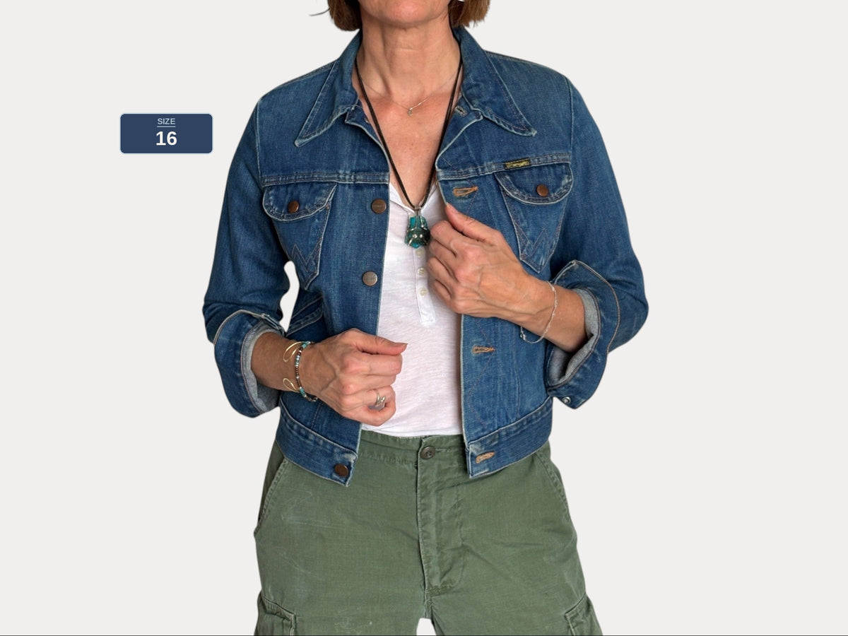 Size 16 . Vintage 70s Wrangler Denim Jacket – 4 Pockets – Made in USA-AJ357 Studio