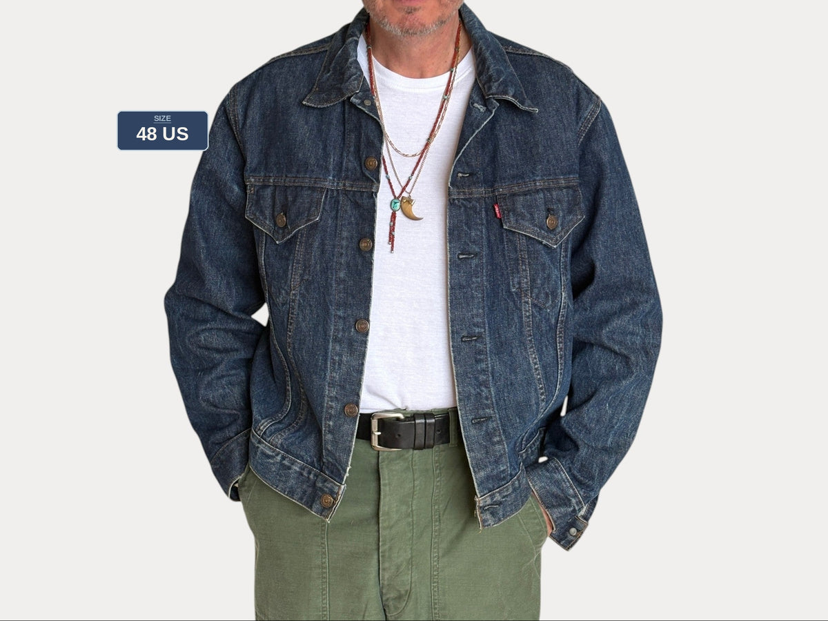 Size 48US / 58EU. Vintage Early 70s 2 pocket Levi’s Denim Jacket 70505 – Single Stitch, Made in USA