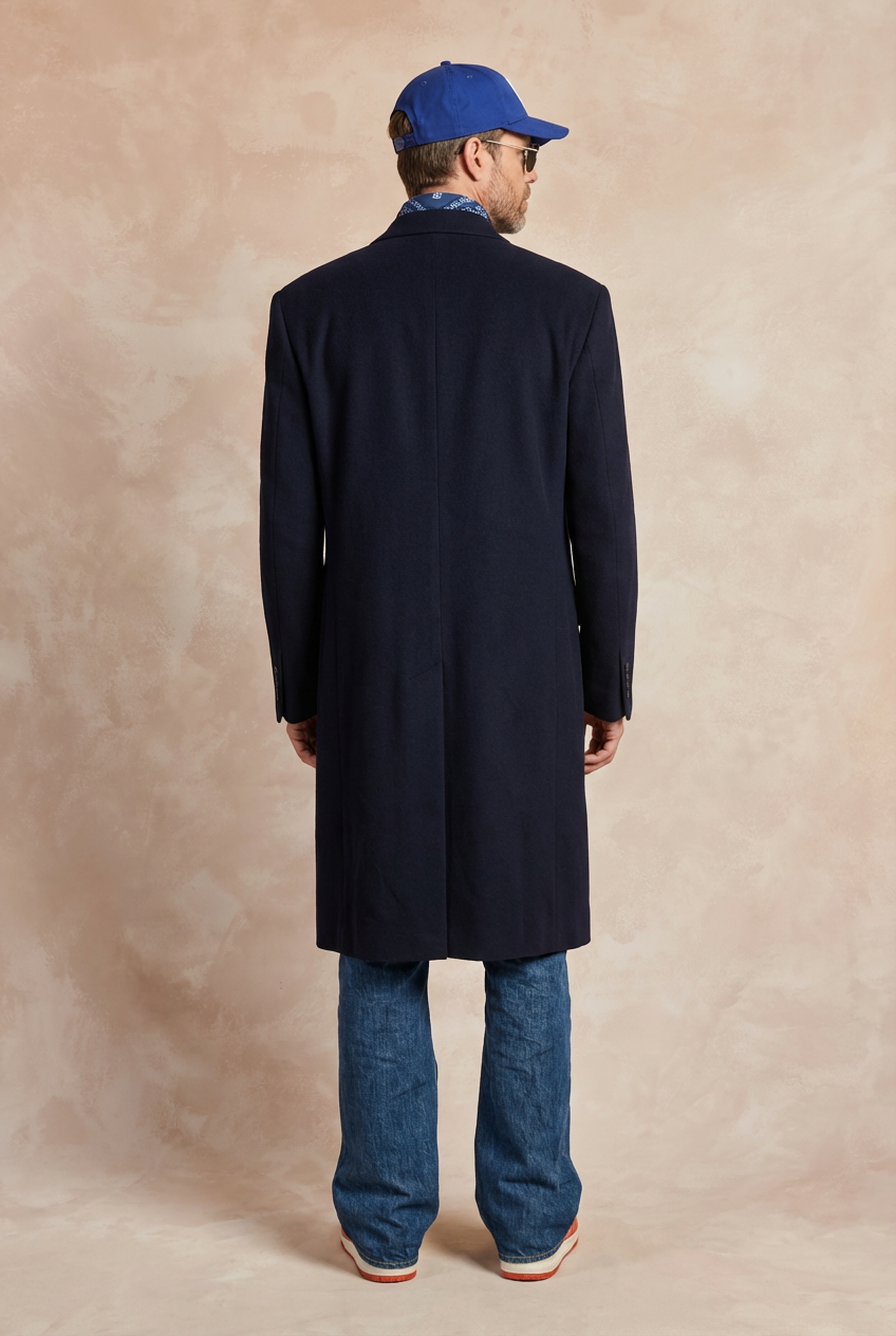 Size 52 EU  Vintage dark blue Burberrys Cashmere Overcoat – Double Breasted Classic.