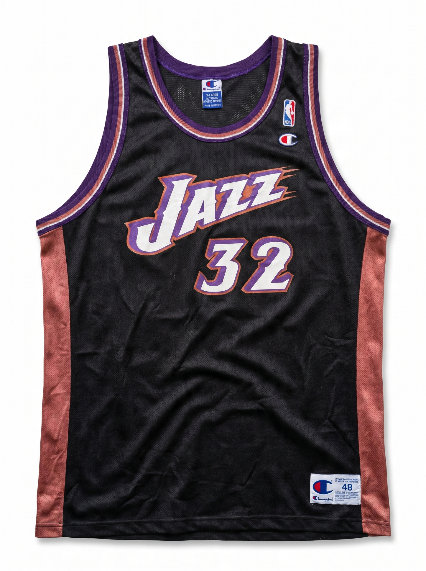 Champion Utah Jazz #32 Malone Jersey Size 48 Black Mesh Vintage 90s NBA