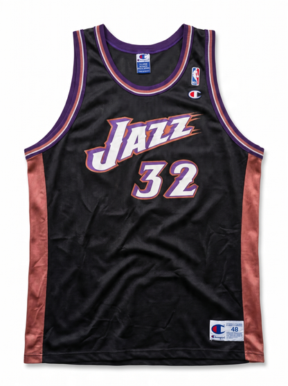 Champion Utah Jazz #32 Malone Jersey Size 48 Black Mesh Vintage 90s NBA