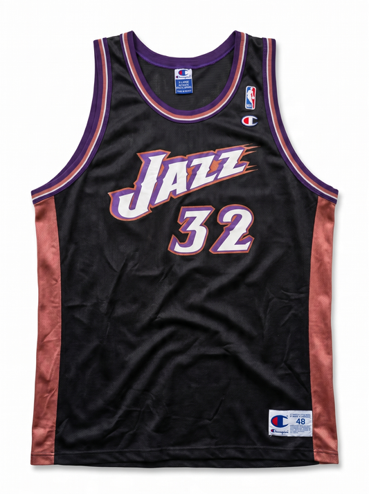 Champion Utah Jazz #32 Malone Jersey Size 48 Black Mesh Vintage 90s NBA