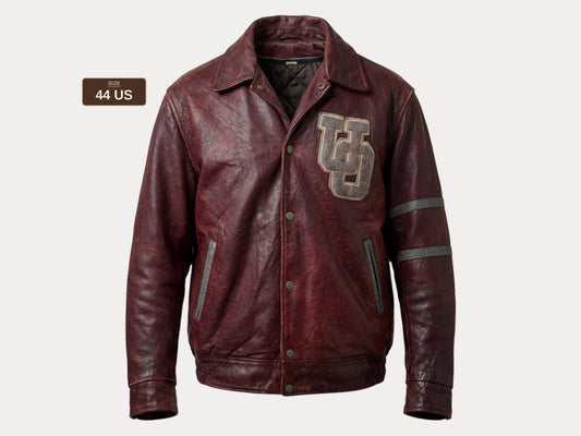 Size 44US / 54EU Vintage University of Ottawa Varsity Jacket — Maroon Leather Bomber — Canadian College Jacket 1970s