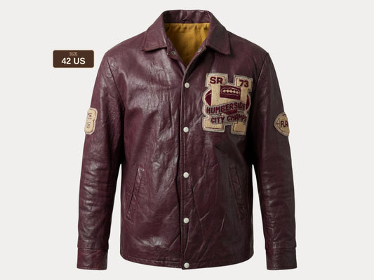 Size 42US / 52EU  Vintage 1973 Humberside Collegiate Varsity Leather Jacket — Canadian High School Football — City Champs — Made in Canada