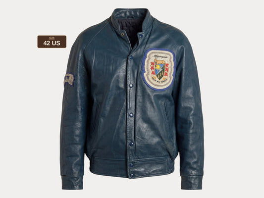 Size 42US / 52EU Vintage 1980s Algonquin College Leather Varsity Jacket — Business Department Bomber — Canadian University Jacket