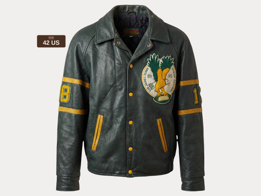 Size 42US / 52EU  Vintage 89/90 Sir James Dunn Eagles Leather Varsity Jacket — Canadian High School Football — Made in Canada
