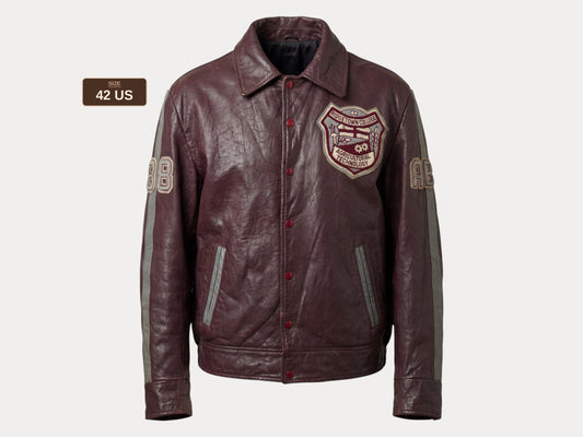 Size XL.  Vintage 90s Varsity Leather Jacket – Canadian Made – College Style – Soft Leather –