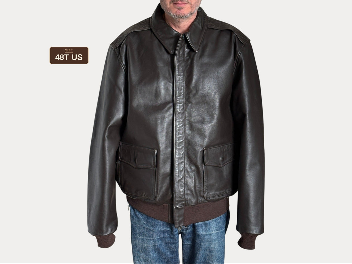 Willis & Geiger Type A-2 Leather Flight Jacket - USA Made - Dark Brown - Size 48T (Tall)