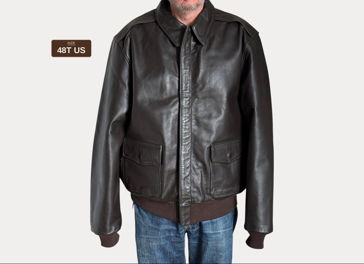 Willis & Geiger Type A-2 Leather Flight Jacket - USA Made - Dark Brown - Size 48T (Tall)-AJ357 Studio