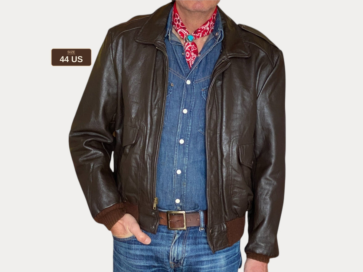 Vintage Leather Bomber Flight Jacket Aviator Size 44US Reg (54EU) – Timeless Classic