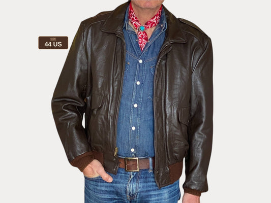 Vintage Leather Bomber Flight Jacket Aviator Size 44US Reg (54EU) – Timeless Classic