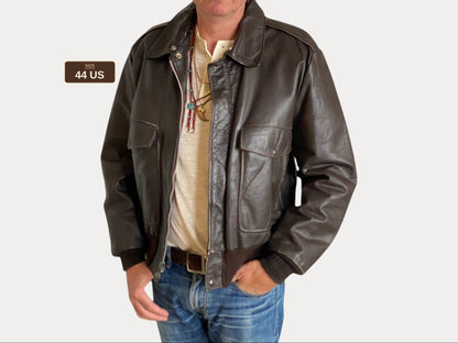 Vintage Aviator Leather Bomber Flight Jacket - Size 44US Reg (54EU) | Classic Style