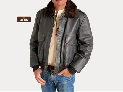Vintage Aviator Leather Bomber Flight Jacket - Size 44US Regular (54EU) | Classic Style