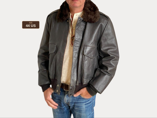 Vintage Aviator Leather Bomber Flight Jacket - Size 44US Regular (54EU) | Classic Style
