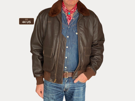 Vintage Leather Bomber Flight Jacket Aviator - Size 44US Regular (54EU)