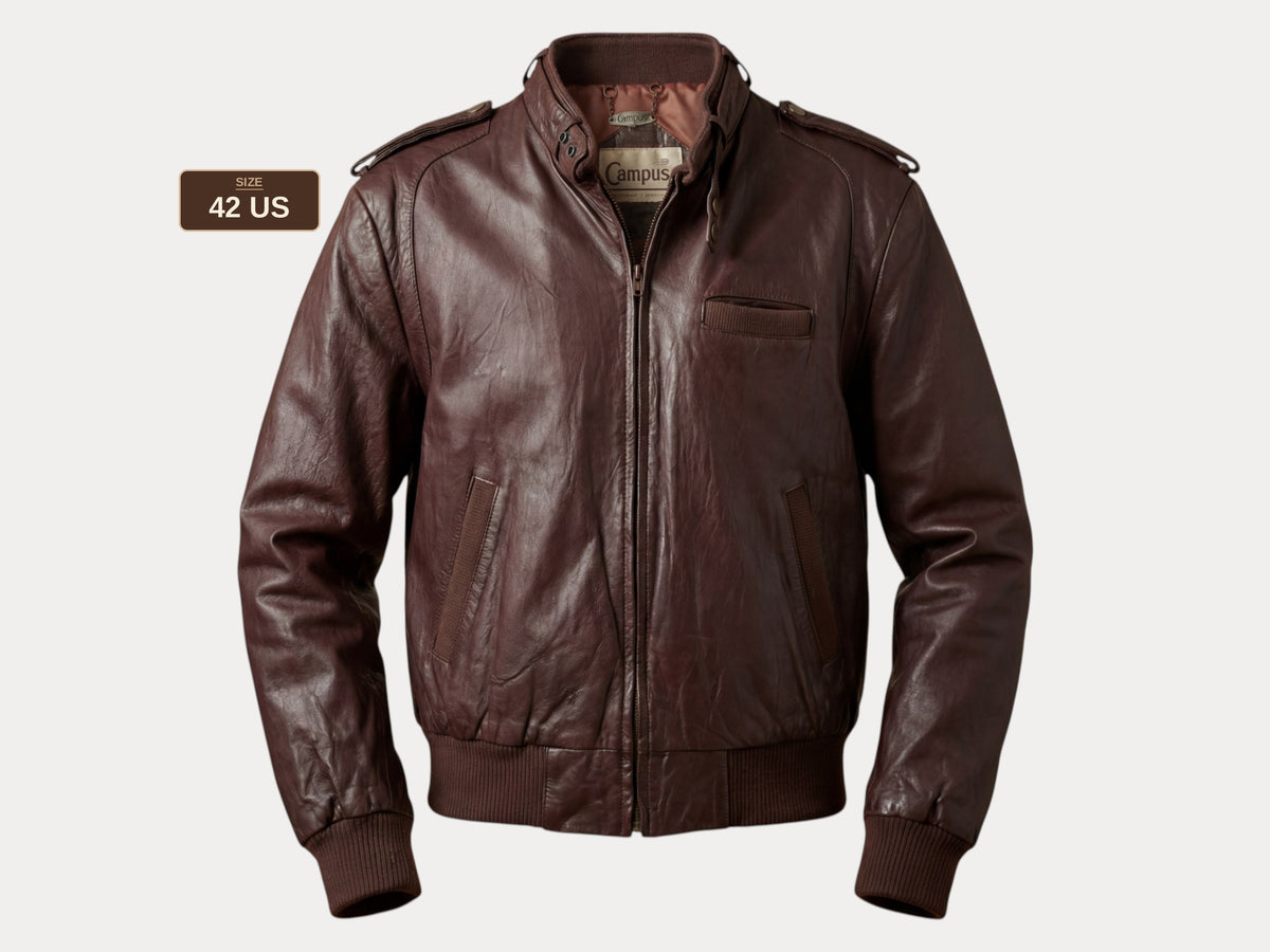 Vintage 80s Campus Leather Jacket Made USA Classic Biker Style Size 42US 52EU Mens-AJ357 Studio