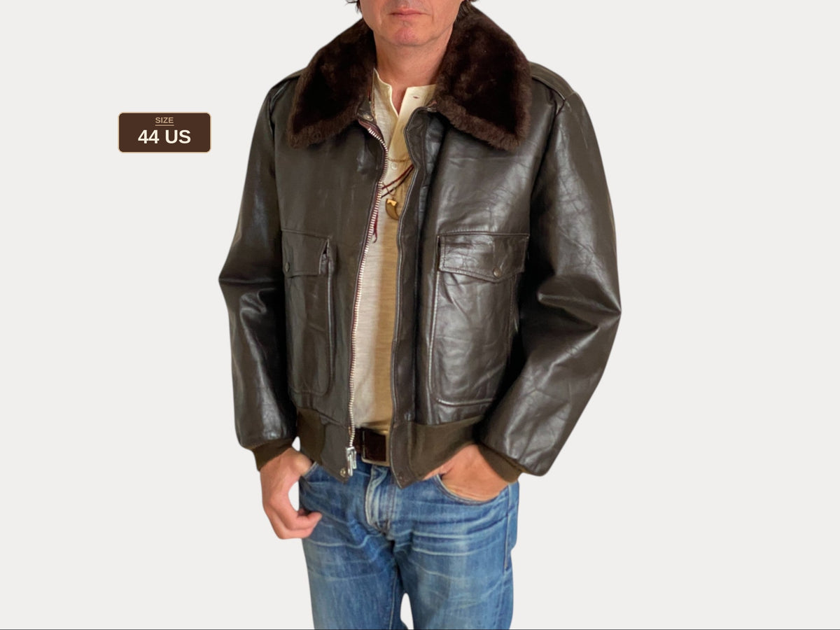 Vintage Aviator Leather Bomber Flight Jacket – Size 44US Regular / 54EU – Classic Style