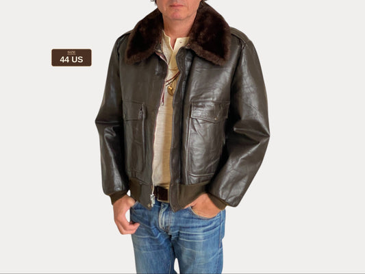 Vintage Aviator Leather Bomber Flight Jacket – Size 44US Regular / 54EU – Classic Style