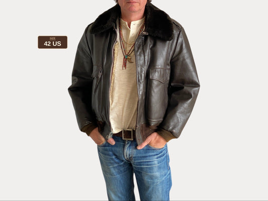 Vintage Sears Leather Bomber Flight Jacket Aviator – Size 42US / 52 EU – Made in the USA