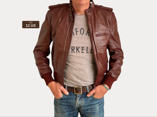 Size 12US Vintage 80s  leather jacket removable lining