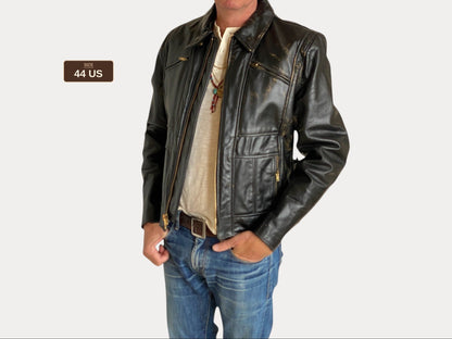 Vintage 70s Heavy Leather Motorcycle Jacket - Size 44 US (54 EU) | USA Vintage BCN