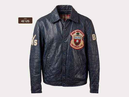 Vintage 1970s York University Leather Varsity Jacket – Canadian College Bomber, Size 42US / 52EU