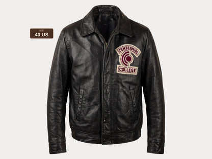Vintage black 1970s Centennial College Leather Varsity Jacket – Designed in Canada, Size 40US / 50EU-AJ357 Studio