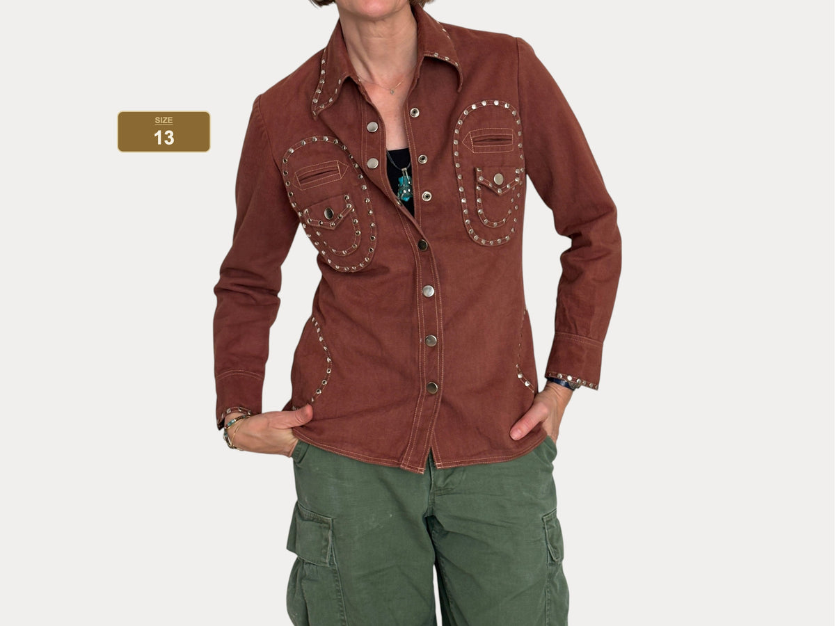 Vintage “Whip-O-Will” Studded Western Shirt – Rust Brown Cotton Size 13