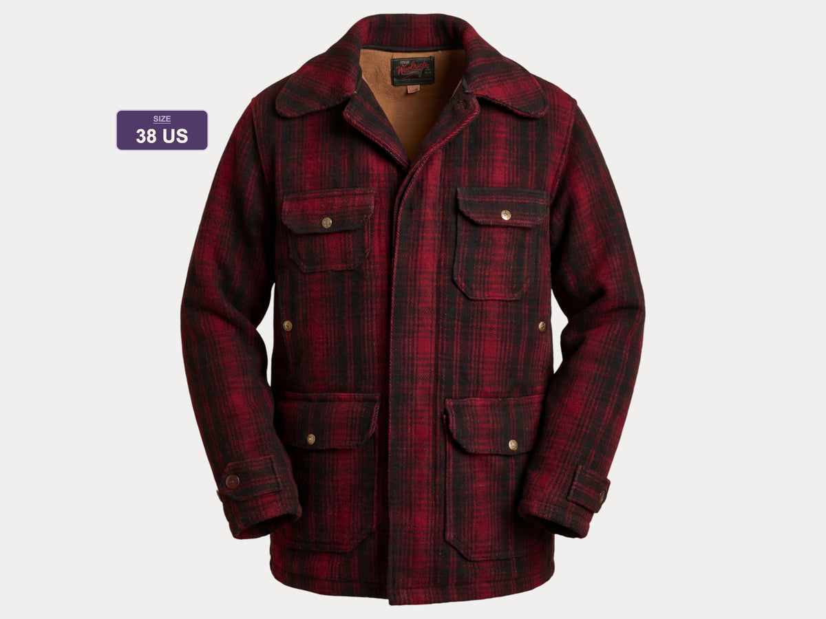 Vintage 1930s Woolrich Red & Black Plaid Wool Hunting Jacket –size 38US / 48EU. Made in USA