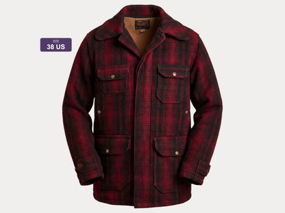 Vintage 1930s Woolrich Red & Black Plaid Wool Hunting Jacket –size 38US / 48EU. Made in USA