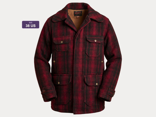 Vintage 1930s Woolrich Red & Black Plaid Wool Hunting Jacket –size 38US / 48EU. Made in USA