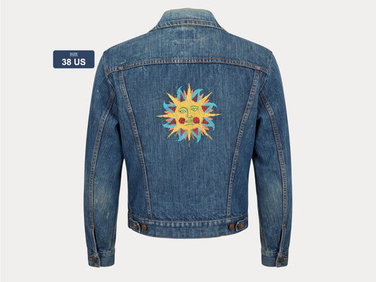 Size 38US / 48EU. Original 70s Wrangler denim jacket with painted back – Made in the USA-AJ357 Studio