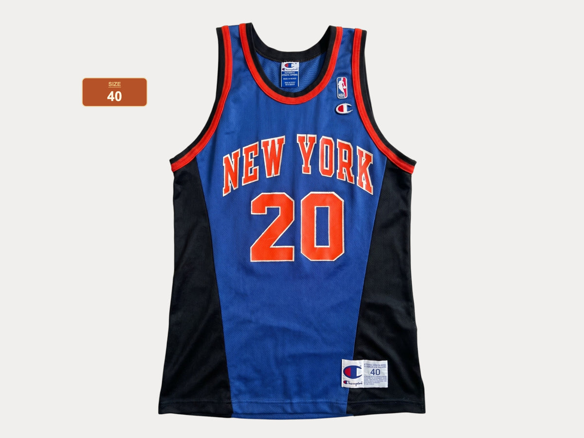 Champion New York Knicks Larry Johnson #20 Jersey Size 40 Blue Black Orange Mesh 90s NBA-AJ357 Studio