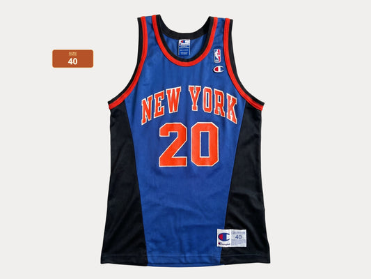 Champion New York Knicks Larry Johnson #20 Jersey Size 40 Blue Black Orange Mesh 90s NBA