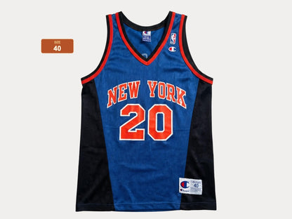 Champion New York Knicks Larry Johnson #20 Jersey Size M/40 Blue Black Orange Mesh 90s NBA