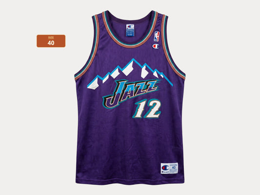 Champion Utah Jazz #12 Stockton Jersey Size 40 Purple Mesh Vintage 90s NBA