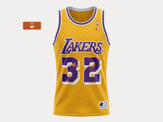 Champion LA Lakers #32 Magic Johnson Jersey Size 40 Gold Mesh Vintage 90s NBA