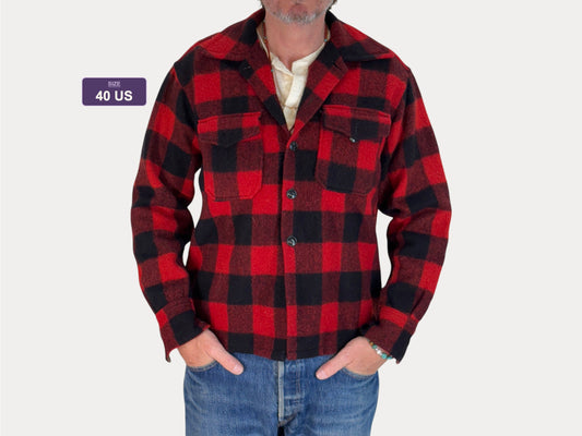 Size 40US / 50EU.  Authentic 50s USA-Made Heavyweight Wool Plaid Shirt