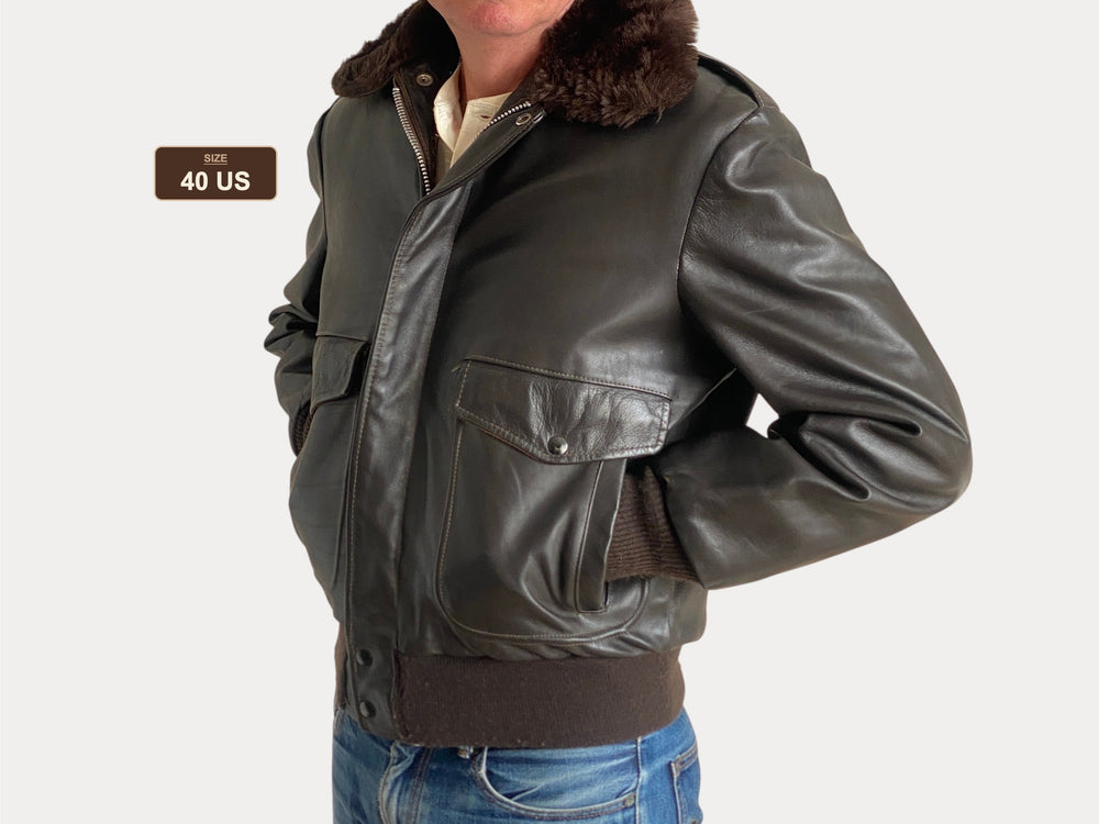Vintage Leather Bomber Flight Jacket – Size 40US / 50EU – Made in USA-AJ357 Studio