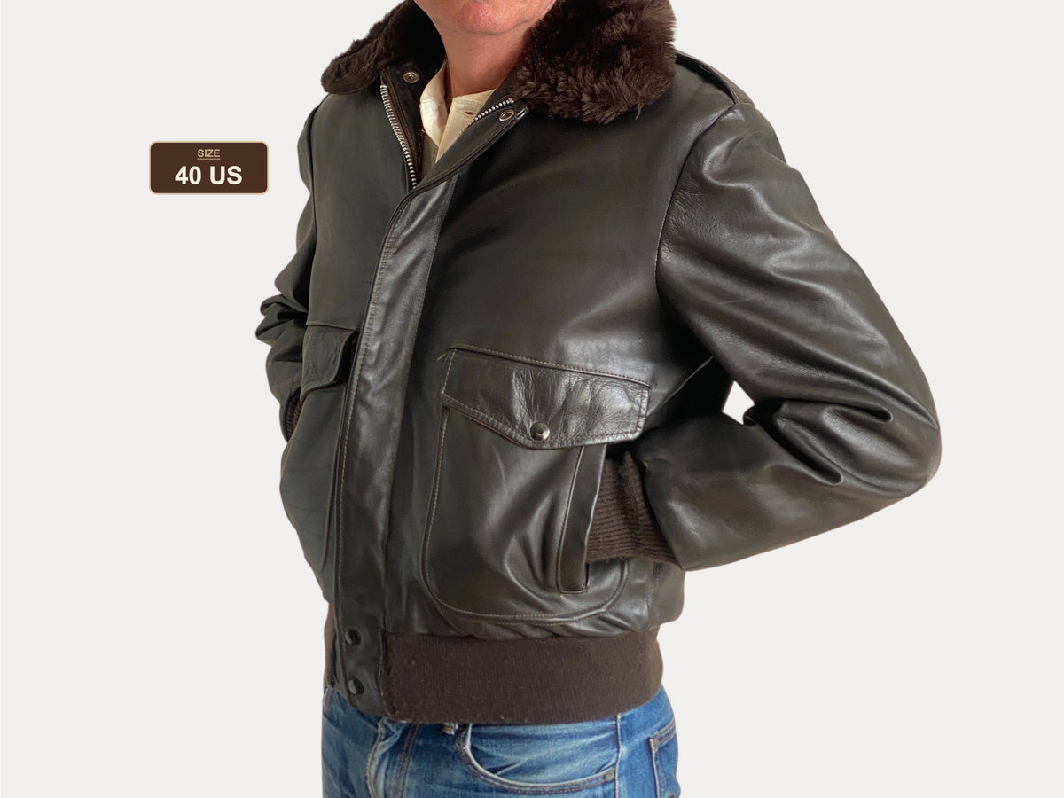 Vintage Leather Bomber Flight Jacket – Size 40US / 50EU – Made in USA-AJ357 Studio