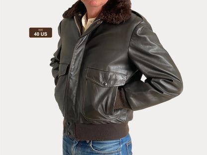 Vintage Leather Bomber Flight Jacket – Size 40US / 50EU – Made in USA-AJ357 Studio